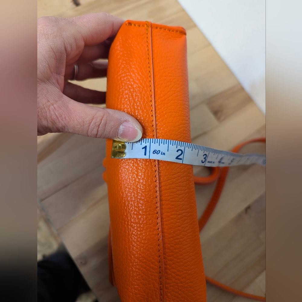 Italian Leather Vibrant Orange Small Crossbody Bag Convertible Maximalist - Picture 9 of 11